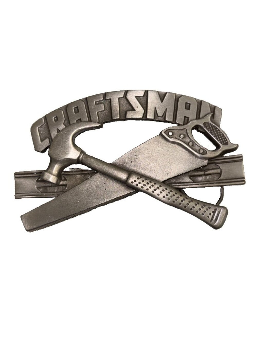 Vintage 4” Craftsman Silver Color Saw & Hammer Design Belt Buckle